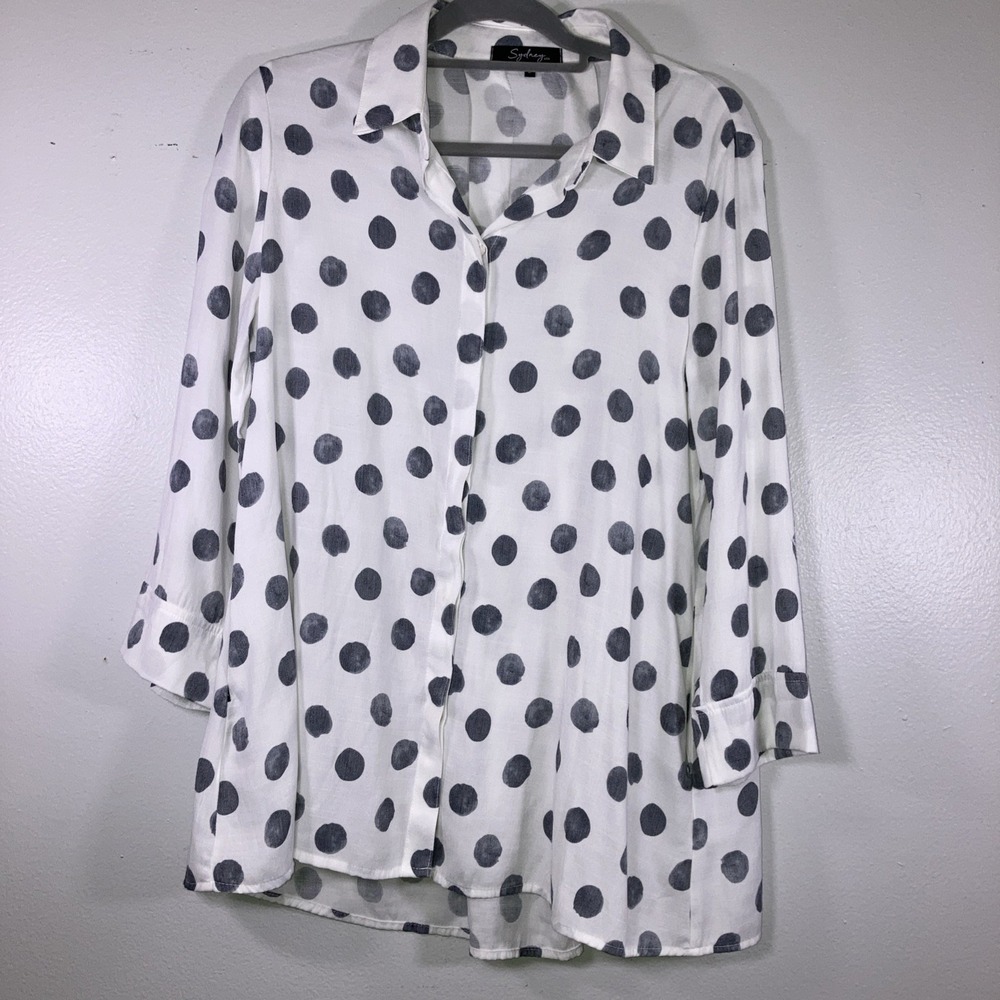 Sidney USA S Black White Polka Dot Button Up Oversized Pockets